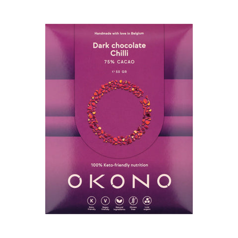 Dark chocolate bar 75% with chilli Sugar free Keto - 50g