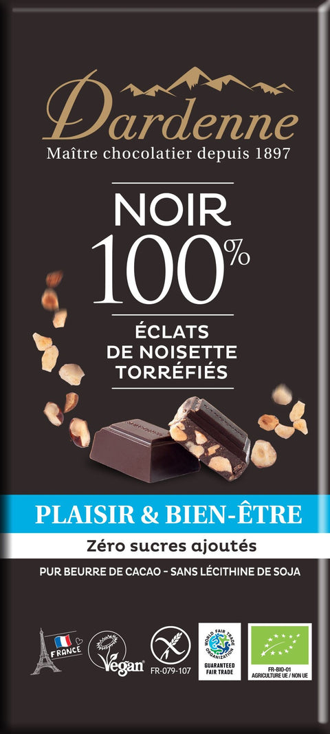 Tablettes chocolat noir aux éclats de noisette torréfiés BIO – 100g