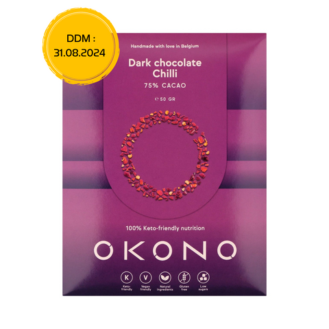 Dark chocolate bar 75% with chilli Sugar free Keto - 50g