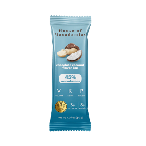 Barre noix macadamia au chocolat et noix de coco - 50g