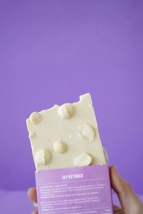 White chocolate bar with macadamia nuts No added sugar Keto Organic - 100g