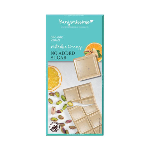 White chocolate bar with pistachio and orange No added sugar Organic - 70g