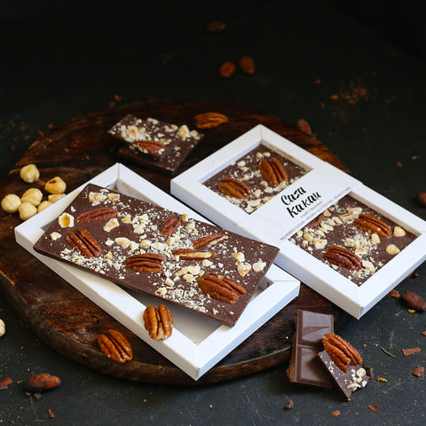 Dark chocolate bar with hazelnut and pecan - 80g