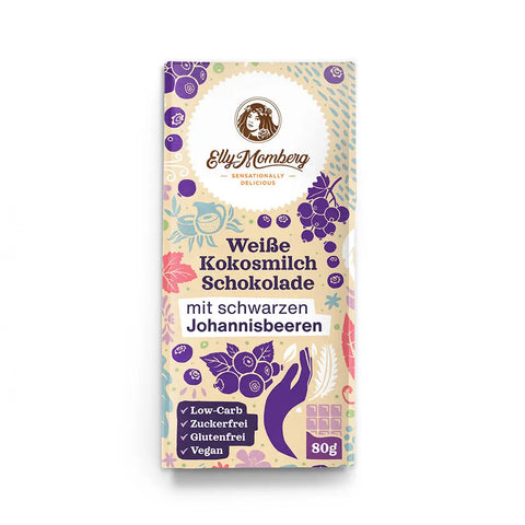 White chocolate bar with coconut and blackcurrant berries - 80g